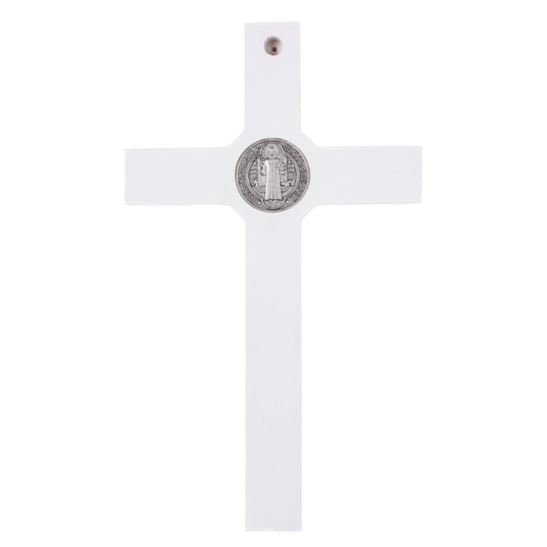Cruz de madeira de São Bento Pendente Cruz com Símbolo da Paixão (Branco, 18x10x1,8cm)