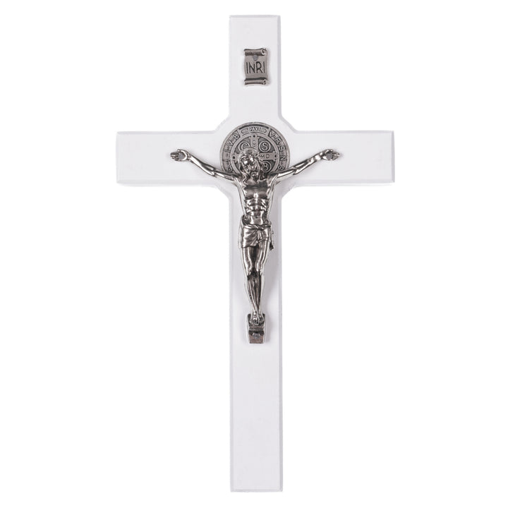 Cruz de madeira de São Bento Pendente Cruz com Símbolo da Paixão (Branco, 18x10x1,8cm)