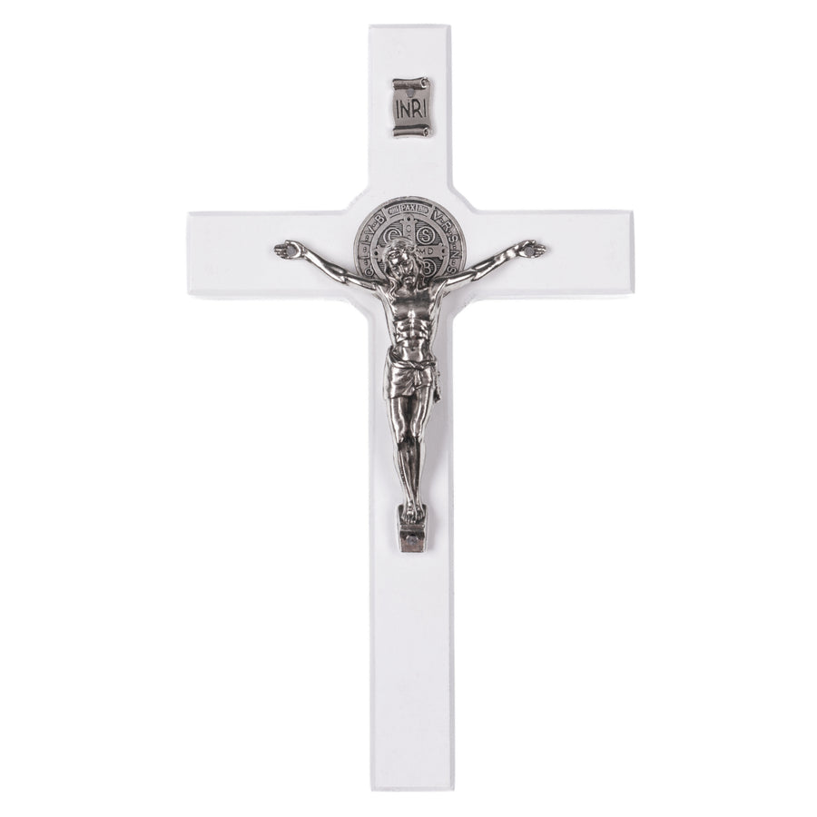 Cruz de madeira de São Bento Pendente Cruz com Símbolo da Paixão (Branco, 18x10x1,8cm)