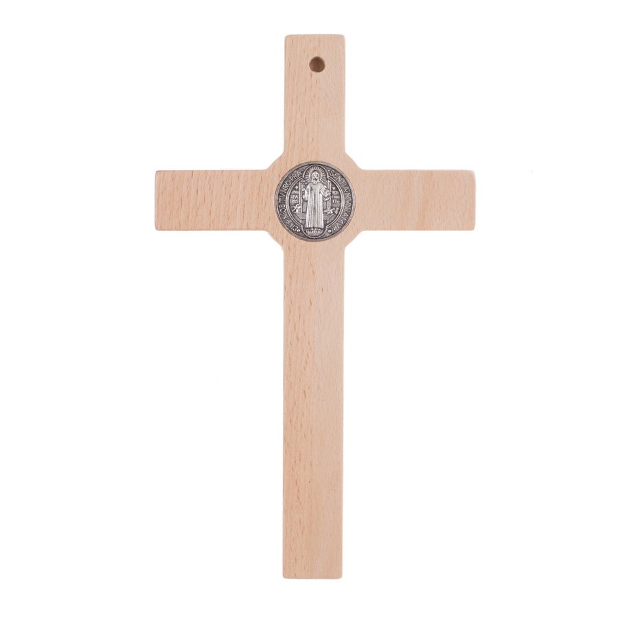 Cruz de Madera de San Benito Cruz Colgante con Símbolo de la Pasión (Natural, 22x12x1.8cm)