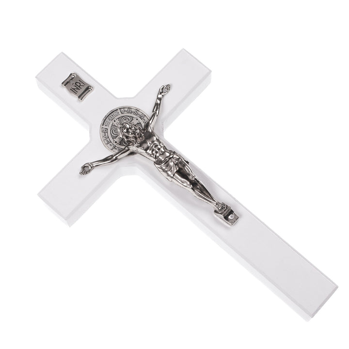 Cruz de madeira de São Bento Pendente Cruz com Símbolo da Paixão (Branco, 28x16x1,8cm)