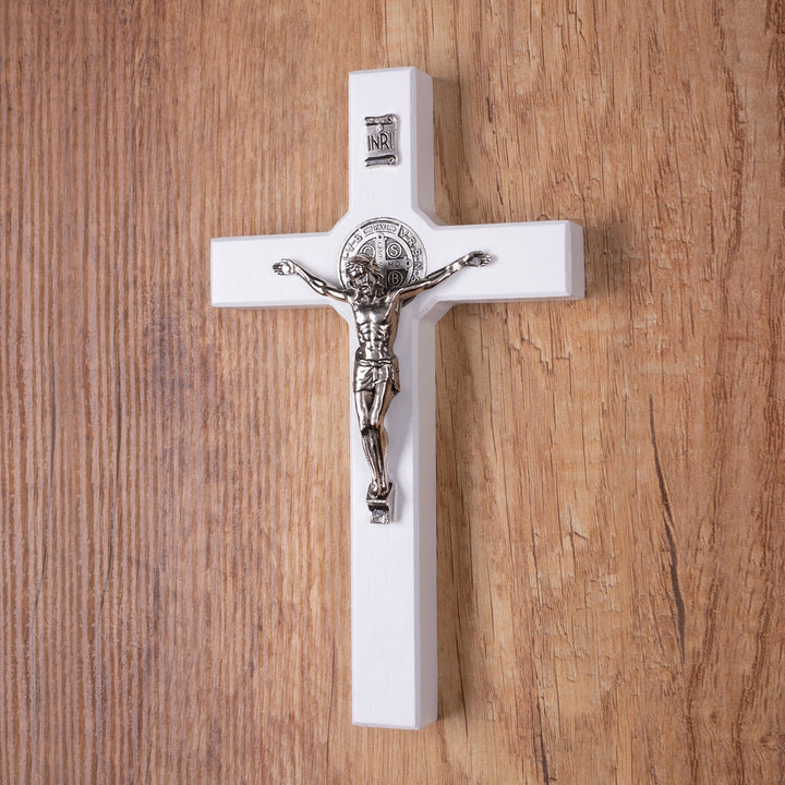 Cruz de madeira de São Bento Pendente Cruz com Símbolo da Paixão (Branco, 28x16x1,8cm)