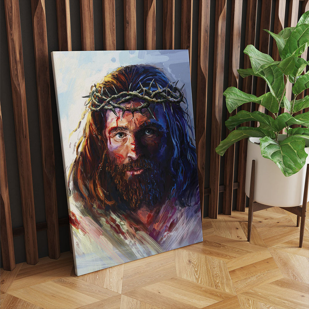 Pintura em tela de Jesus Cristo com a coroa de espinhos (40x60cm)
