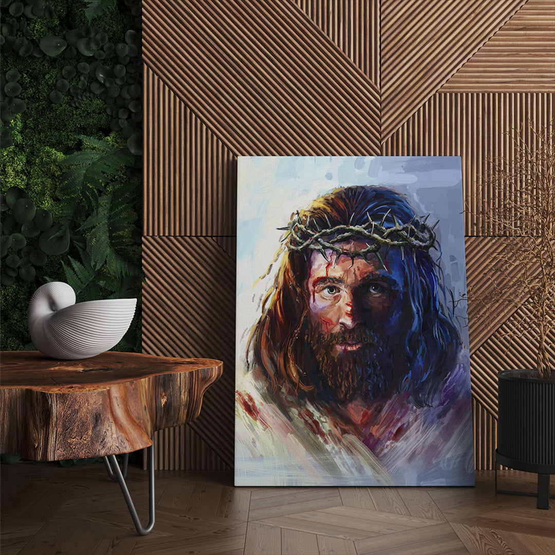 Pintura em tela de Jesus Cristo com a coroa de espinhos (50x70cm)