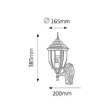 Aplique Nizza da Rabalux em ouro antigo com sensor de movimento e crepúsculo. Rosca E27, potência 60 W, grau de proteção IP43.