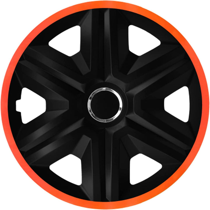 Tapacubos NRM Fast Lux para llantas de acero Juego de 4 tapacubos para vehículo KFZ Apto para la mayoría de marcas y llantas Plástico ABS (Negro/Naranja, 14")