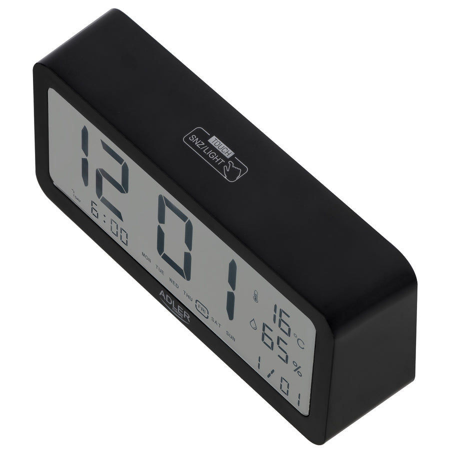 Despertador Adler a pilhas, preto, visor iluminado AD1195b