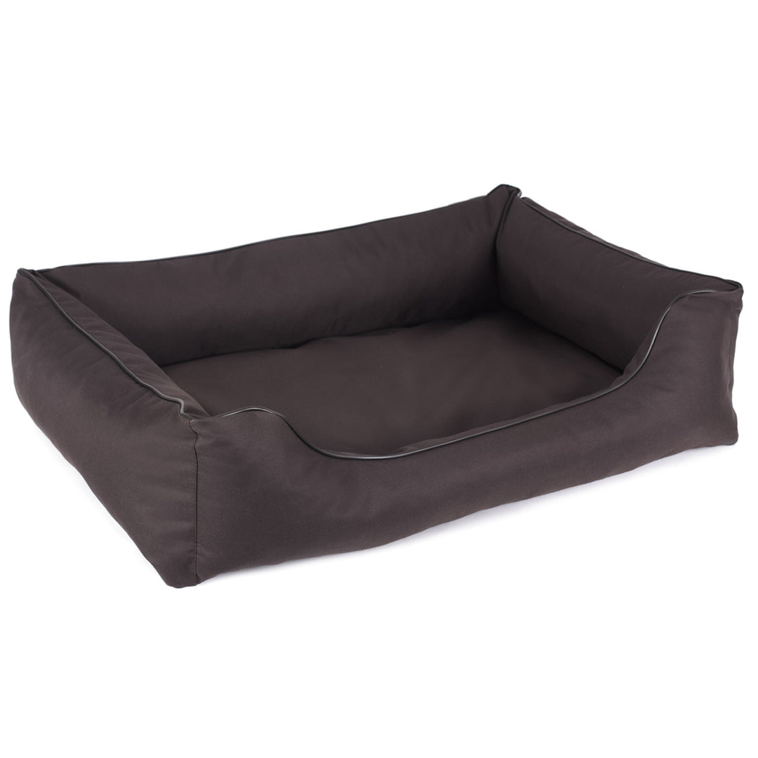 Cesta ortopédica para cães Mestizo Valencia Capa para sofá cama para cães Tecido de poliéster Cordura impermeável (tamanho externo: 65x50cm / tamanho interno: 41x27cm, marrom/preto)