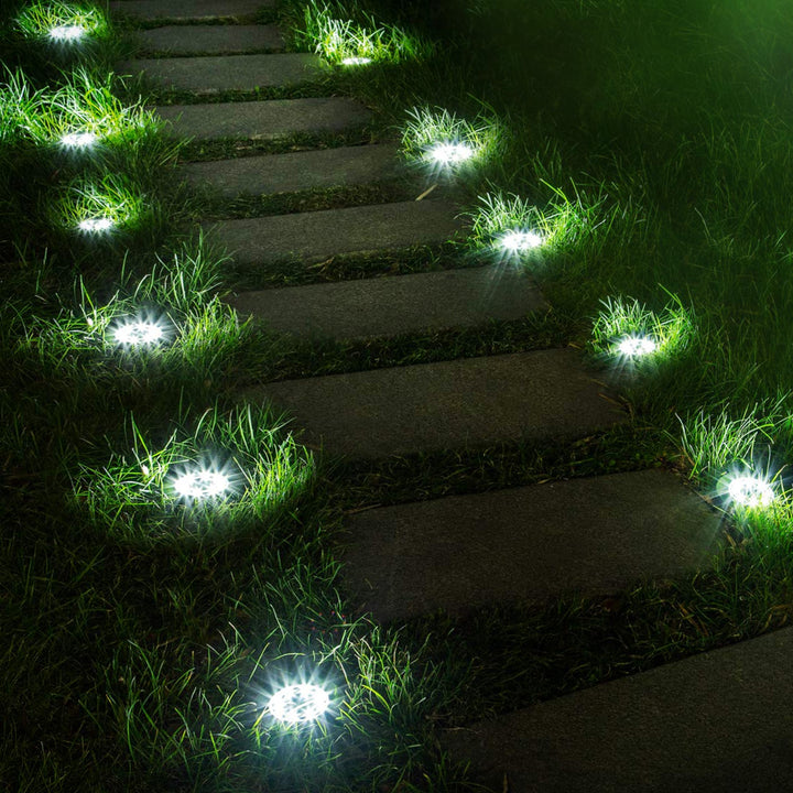 Maclean MCE318 LED Lâmpada solar para caminho externo Luzes de jardim Luzes solares com ponta de solo 12 LED SMD branco neutro 4000K 0,7W IP44 (6x unid.)