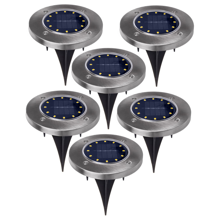 Maclean MCE318 LED Lâmpada solar para caminho externo Luzes de jardim Luzes solares com ponta de solo 12 LED SMD branco neutro 4000K 0,7W IP44 (6x unid.)