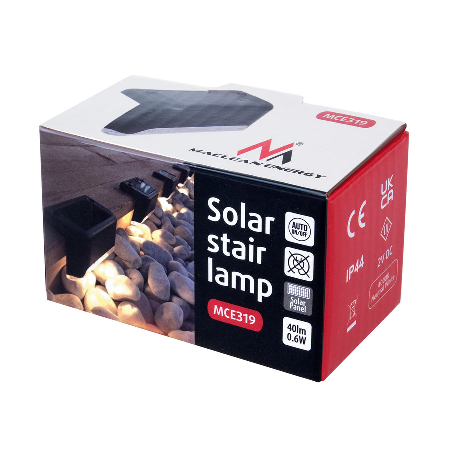 8x Maclean MCE319 Lâmpada solar com sensor de crepúsculo Lâmpada solar para terraço escadas cerca 4000K, Ni-MH 100 mAh, 80x45x45mm, IP44
