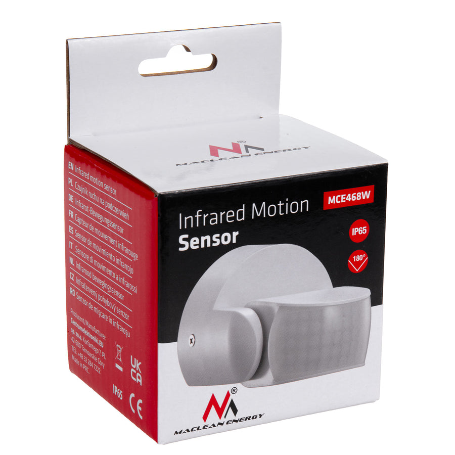 Detector de movimento PIR Maclean MCE468 W, infravermelho, IP65, branco, alcance de 12 m, carga máxima de 600/1200 W