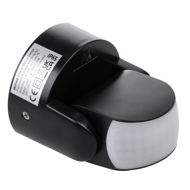 Detector de movimento PIR Maclean MCE468 B, infravermelho, IP65, preto, alcance de 12 m, carga máxima de 600/1200 W