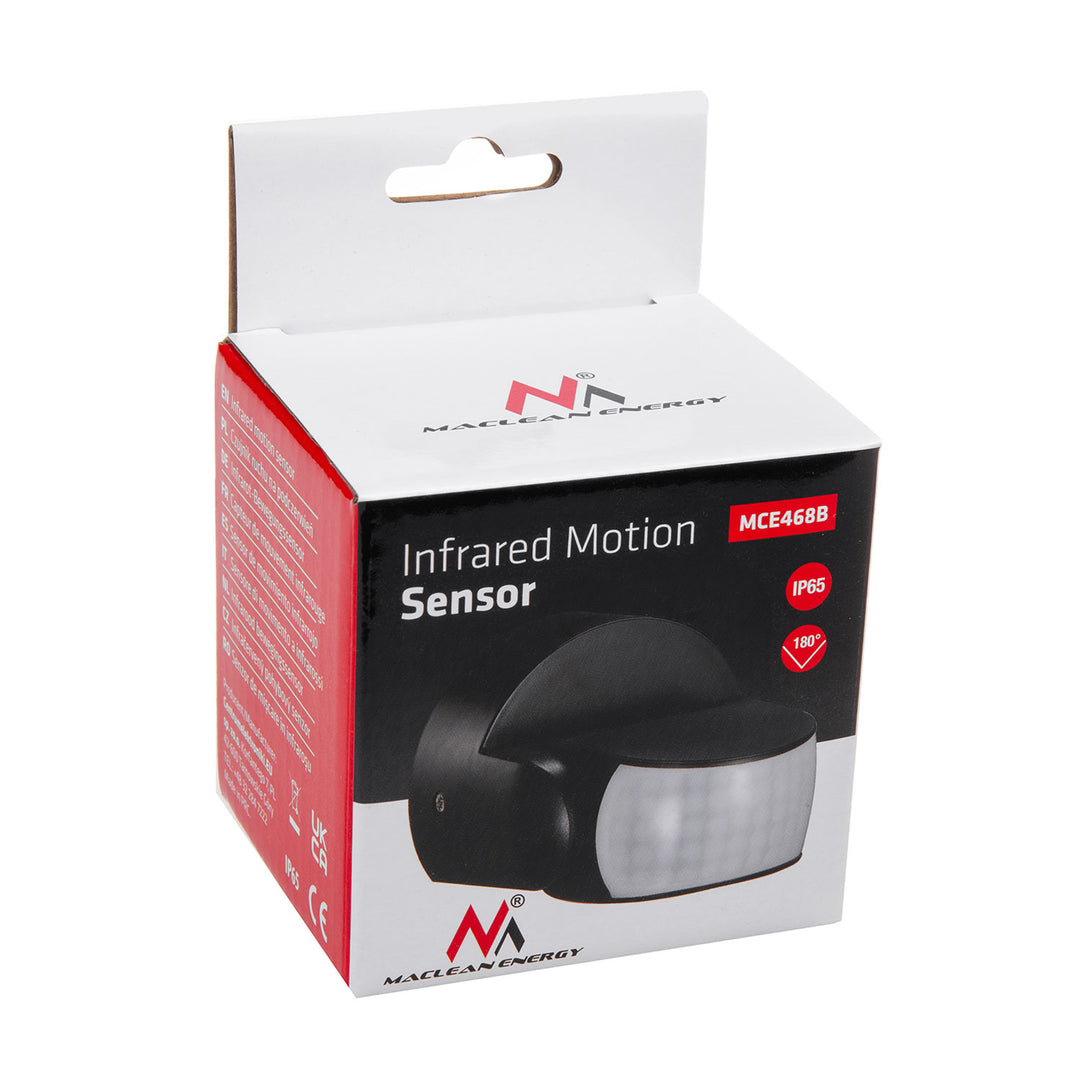 Detector de movimento PIR Maclean MCE468 B, infravermelho, IP65, preto, alcance de 12 m, carga máxima de 600/1200 W