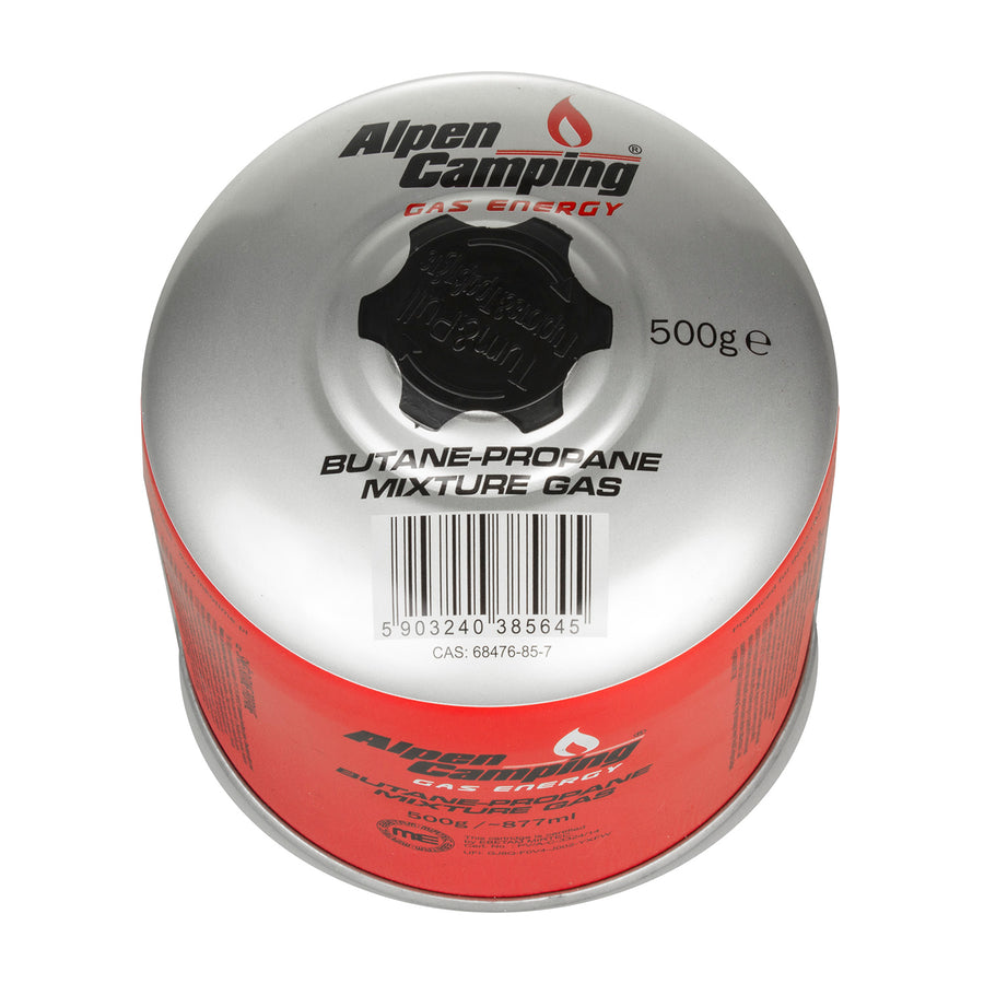 3x cartucho de gás Alpen Camping 500g. Certificado: Pi 0437, em conformidade com EN417, propano-butano, faixa -10°ca + 40°c, válvula 7/16" IK008