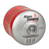 3x cartucho de gás Alpen Camping 500g. Certificado: Pi 0437, em conformidade com EN417, propano-butano, faixa -10°ca + 40°c, válvula 7/16" IK008