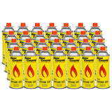 28 cartuchos de gás Alpen Camping de 400 ml. Certificado: PI 0875, em conformidade com a norma EN417, isobutano, intervalo de funcionamento de -10°C a +40°C, IK004