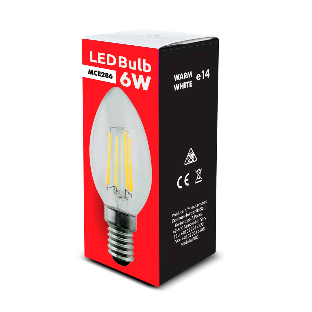 6x Maclean, Filamento LED E14, 6W, 230V, Branco Quente WW 3000K, 806lm, Vela Decorativa Retro Edison C35, MCE286