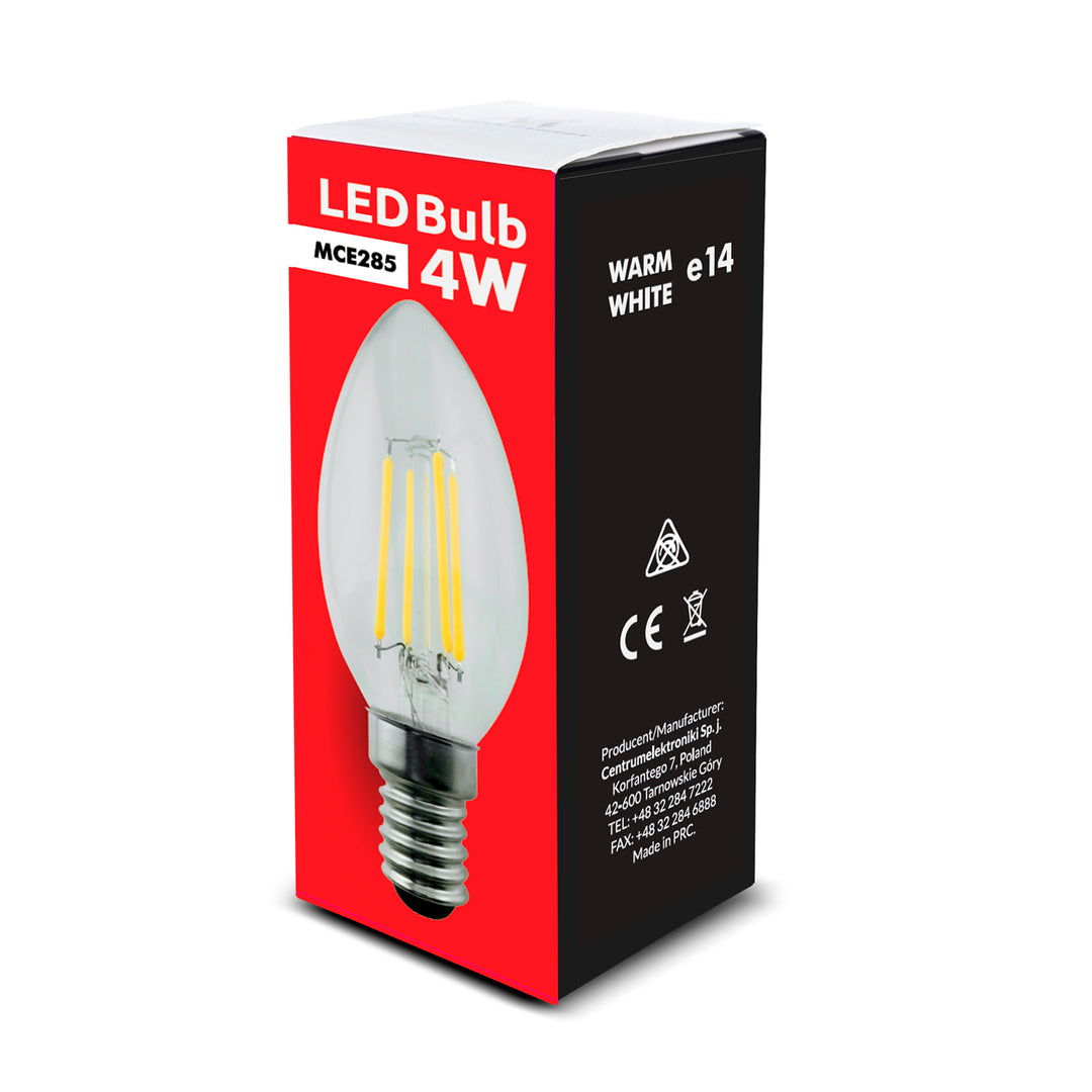 6x Maclean, Filamento LED E14, 4W, 230V, Branco Quente WW 3000K, 400lm, Vela decorativa retro Edison C35, MCE285