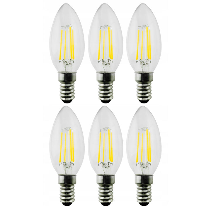 6x Maclean, Filamento LED E14, 4W, 230V, Branco Quente WW 3000K, 400lm, Vela decorativa retro Edison C35, MCE285