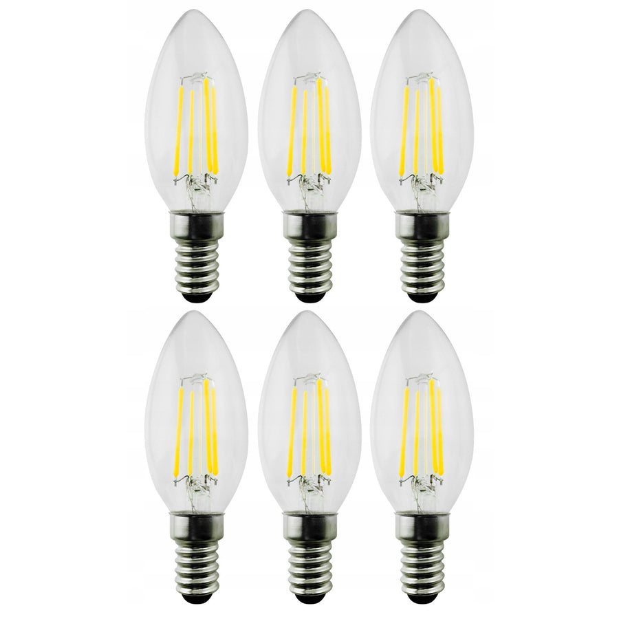 6x Maclean, Filamento LED E14, 4W, 230V, Branco Quente WW 3000K, 400lm, Vela decorativa retro Edison C35, MCE285