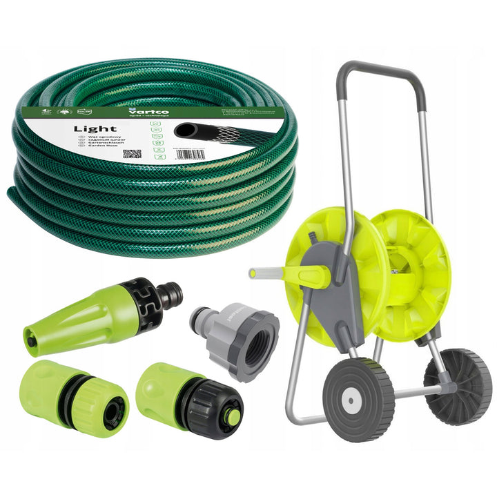 Conjunto de jardim - 50 m de mangueira de 1/2", carrinho, engate rápido - passante e batente, aspersor reto, ligação rosca fêmea