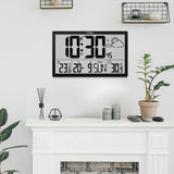 GreenBlue GB218 Estación Meteorológica Reloj de Pared Digital con Sensor de Exterior, Reloj DCF con Pantalla LCD, Alarma con Función Snooze, Temperatura Interior y Exterior, Previsión Meteorológica, 37x22,5cm,