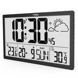 GreenBlue GB218 Estación Meteorológica Reloj de Pared Digital con Sensor de Exterior, Reloj DCF con Pantalla LCD, Alarma con Función Snooze, Temperatura Interior y Exterior, Previsión Meteorológica, 37x22,5cm,