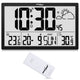 GreenBlue GB218 Estación Meteorológica Reloj de Pared Digital con Sensor de Exterior, Reloj DCF con Pantalla LCD, Alarma con Función Snooze, Temperatura Interior y Exterior, Previsión Meteorológica, 37x22,5cm,