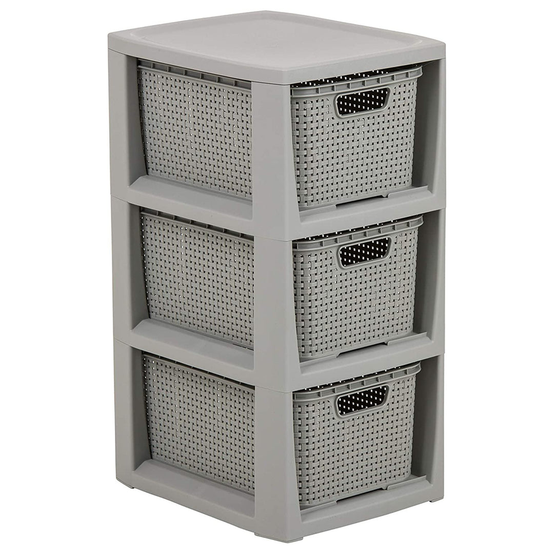 Cabide BranQ Rattan com 3 cestos cinza 3x7l
