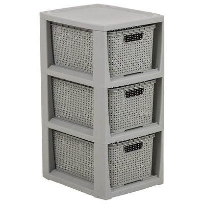 Cabide BranQ Rattan com 3 cestos cinza 3x7l