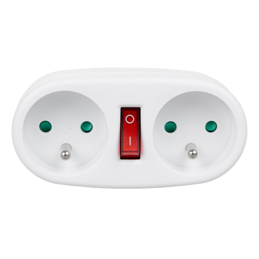 Maclean MCE337 E Base de Enchufe, Divisor con 2 Tomas e Interruptor de Encendido/Apagado, tipo E, 2x16A