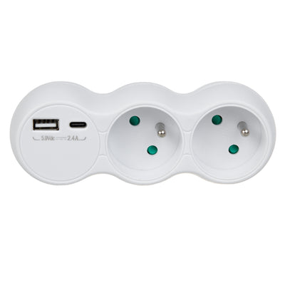 Maclean MCE339 E Toma de Corriente, Divisor de 2 Tomas, 2x USB A/C, tipo E, 2x16A