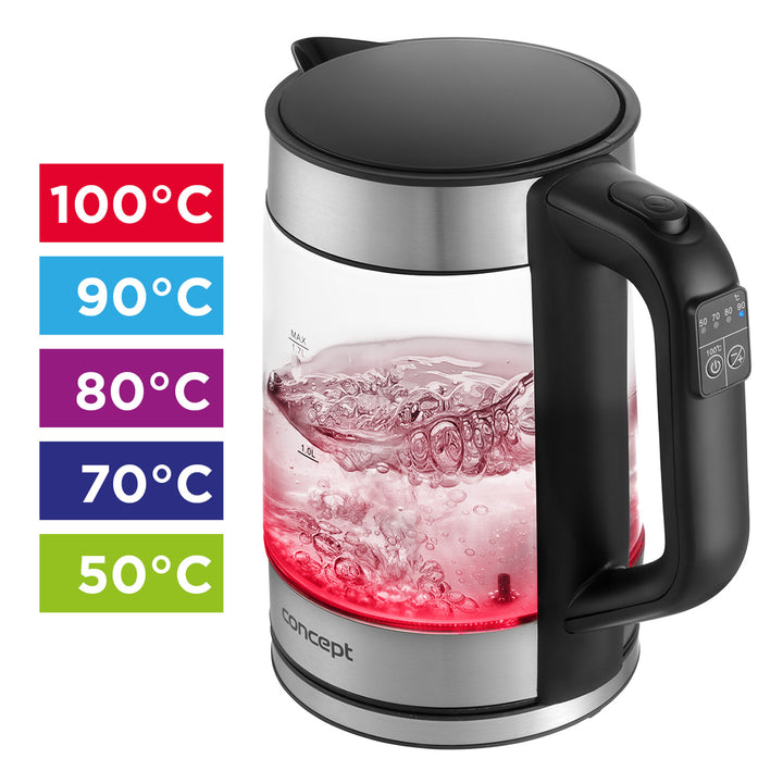 Chaleira elétrica em vidro Concept RK4067 1,7L com controlo de temperatura