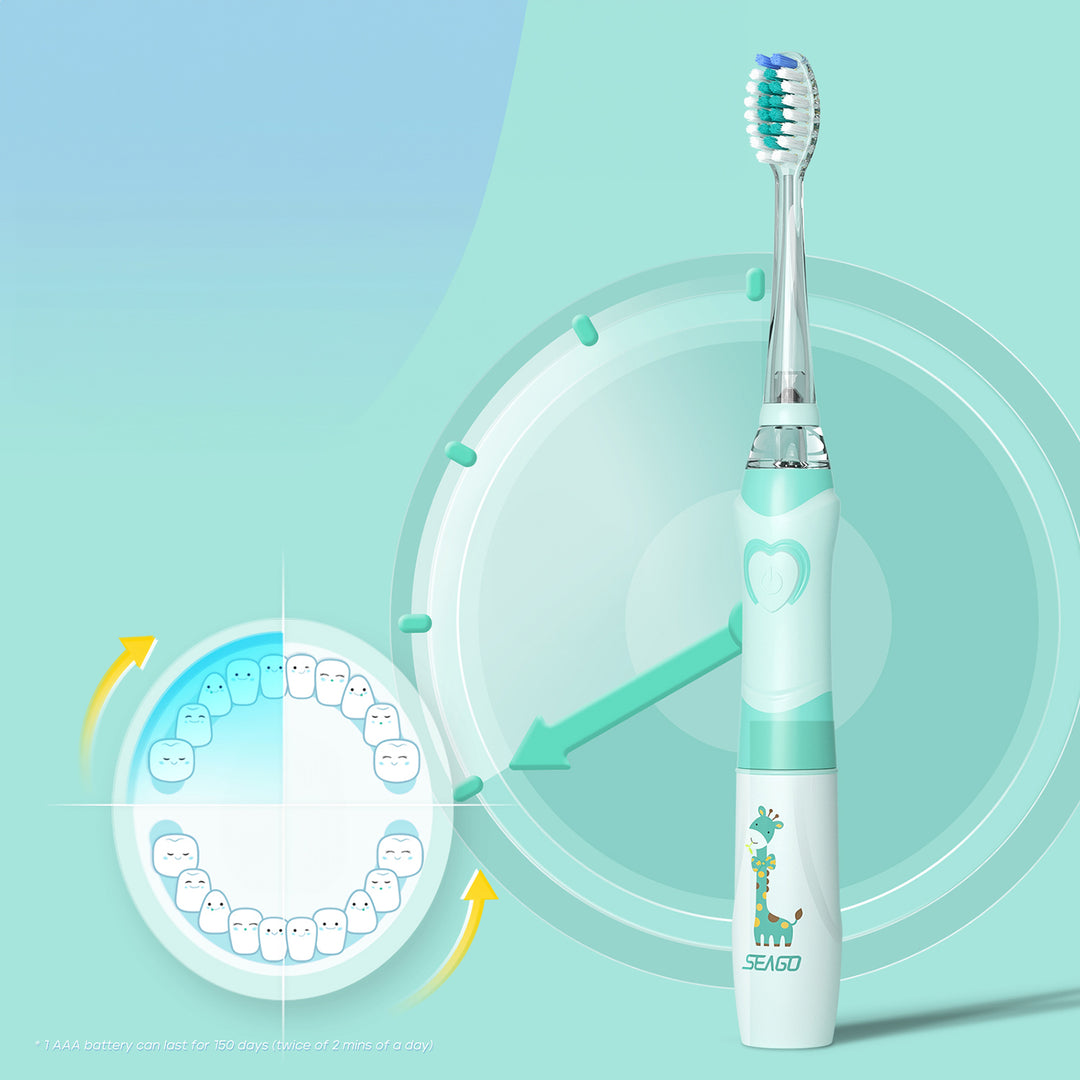 Escova de dentes sónica infantil SEAGO, verde, 1xAA 1,5 V (não incluída), 3 pontas de substituição, SG-977 verde