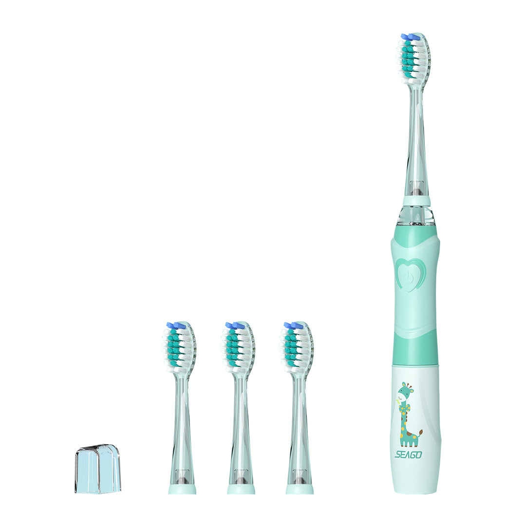 Escova de dentes sónica infantil SEAGO, verde, 1xAA 1,5 V (não incluída), 3 pontas de substituição, SG-977 verde