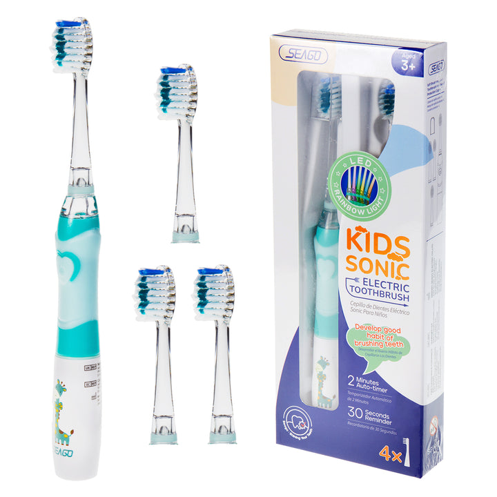 Escova de dentes sónica infantil SEAGO, verde, 1xAA 1,5 V (não incluída), 3 pontas de substituição, SG-977 verde
