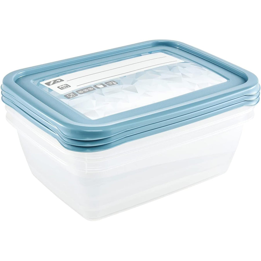 Conjunto de 3 recipientes para congelador Keeper, tampa com etiqueta reutilizável, 3 x 1,25 L, 20,5 x 15,5 x 6,5 cm, Mia Magic Ice, azul nórdico