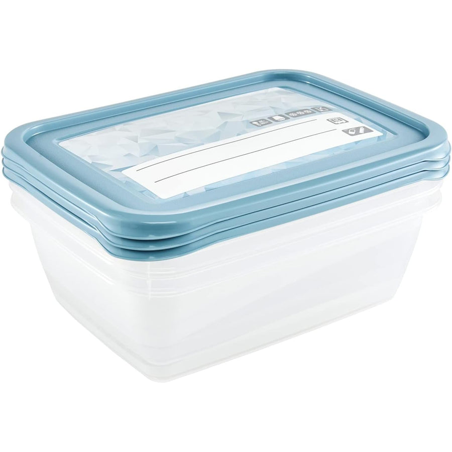 Conjunto de 3 recipientes para congelador Keeper, tampa com etiqueta reutilizável, 3 x 1,25 L, 20,5 x 15,5 x 6,5 cm, Mia Magic Ice, azul nórdico
