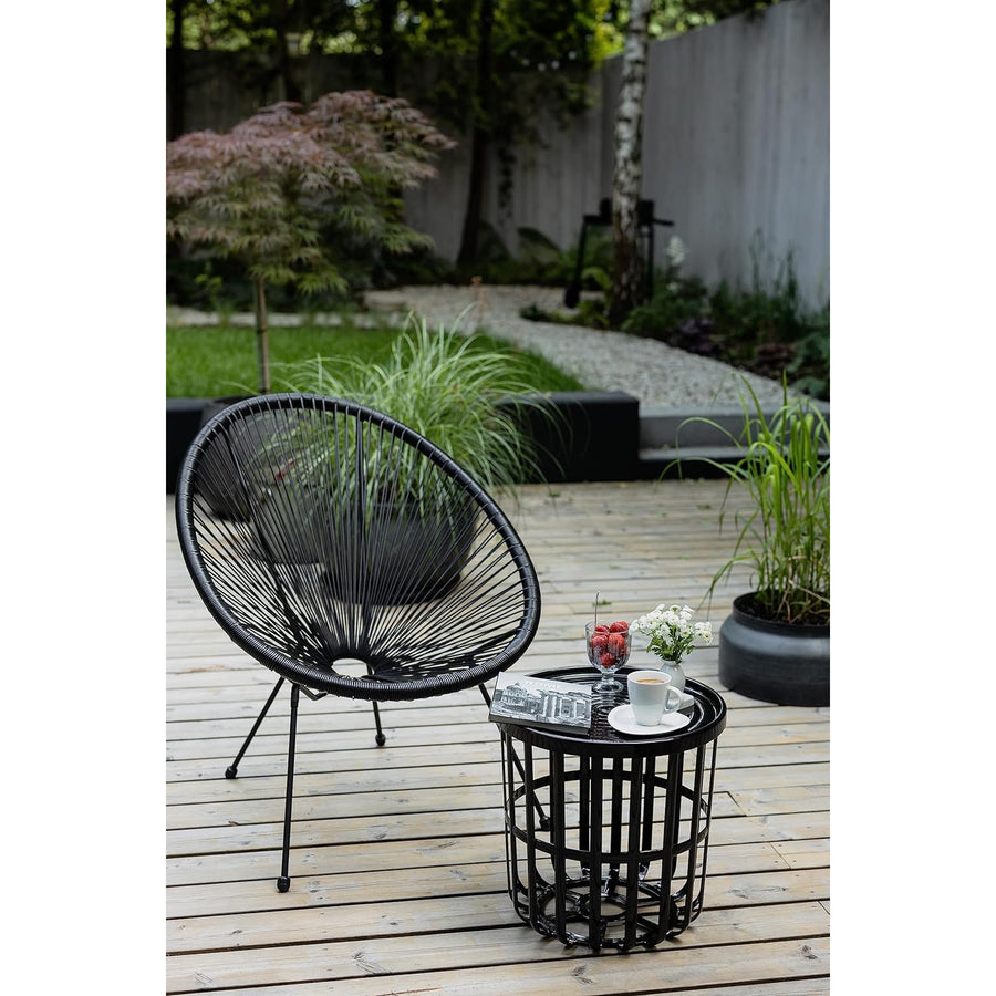 Mesa Branq, redonda, con cesta de almacenaje, negra, Zen 1850