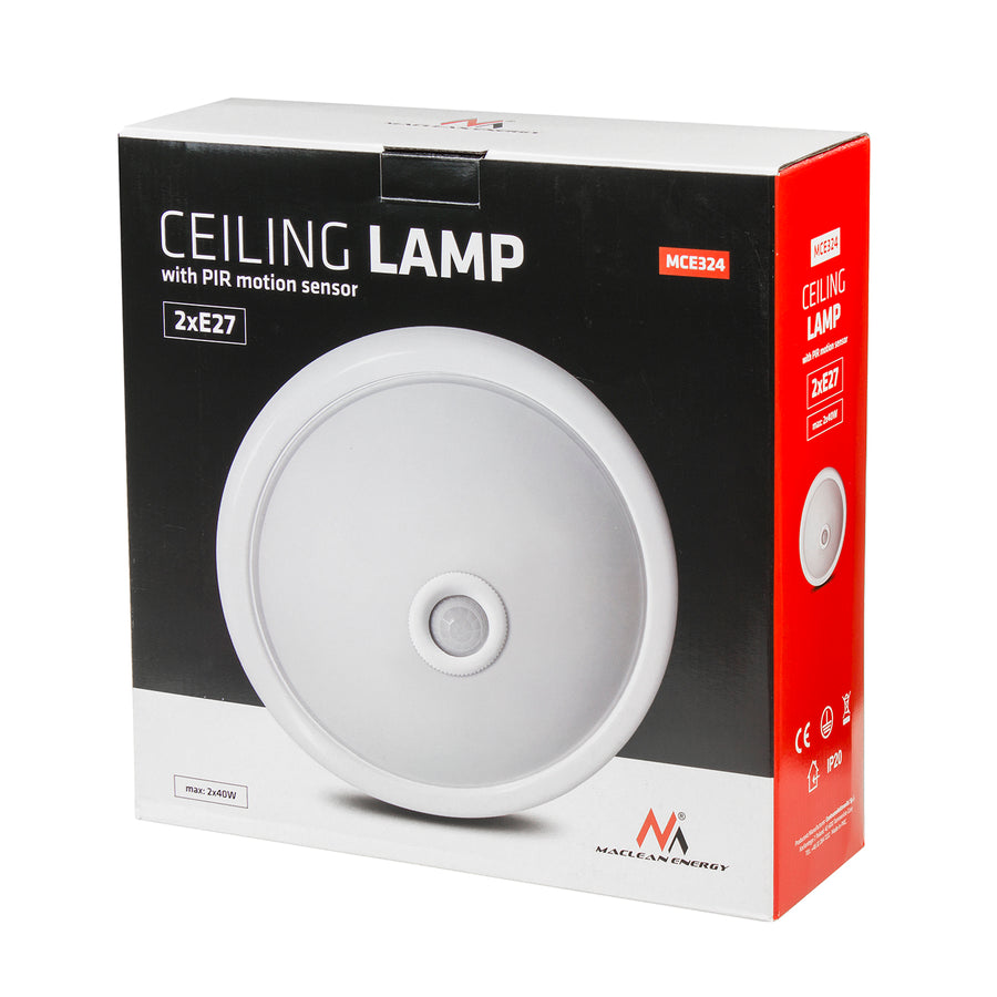 Luminária de teto com sensor PIR Maclean, com fonte de luz LED, 2x máx. 40 W, E27, 220-240 V ~ 50/60 Hz, MCE324 + 2x MCE284