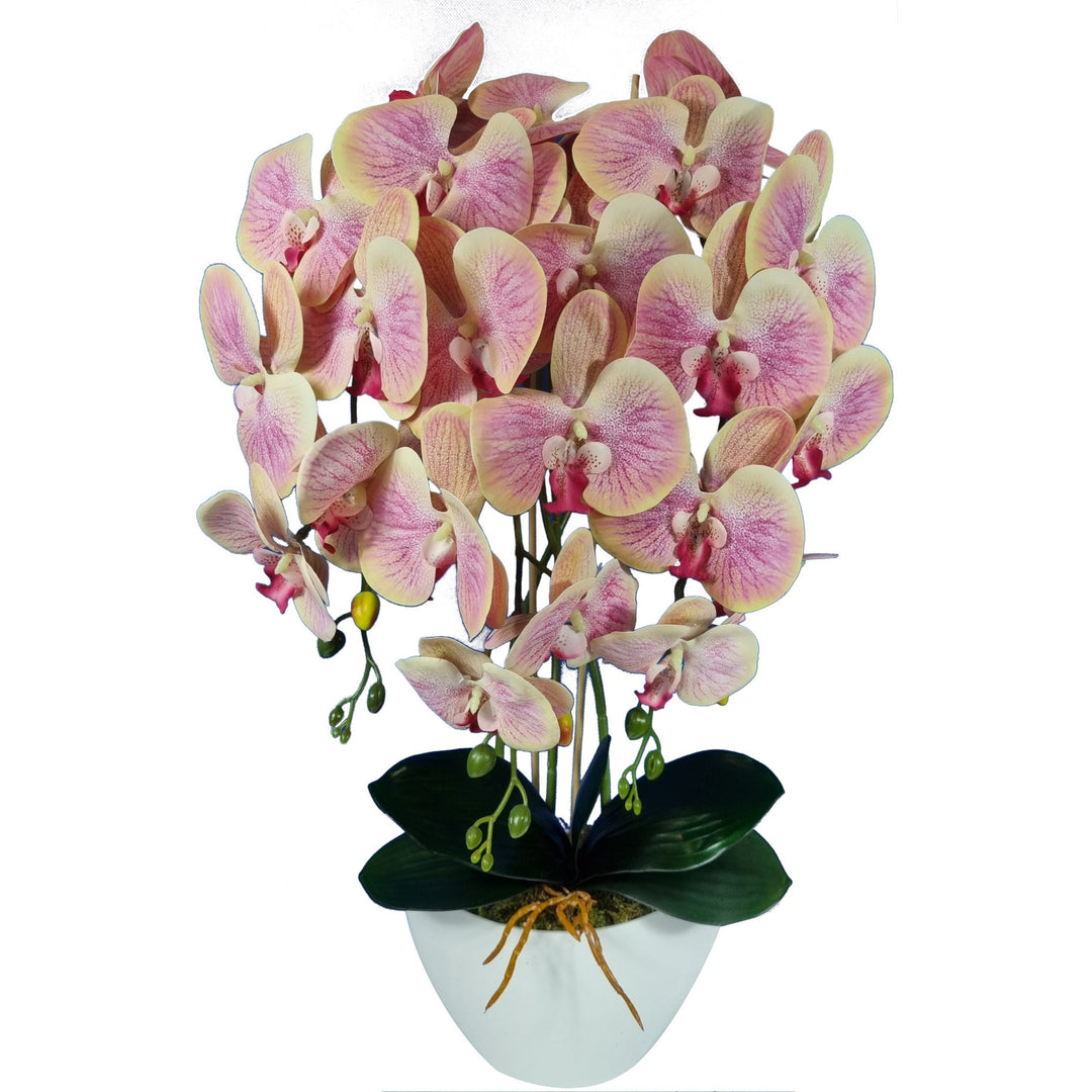 Damich Orquídea artificial de 3 tallos, Color té, Caucho 3pgrz