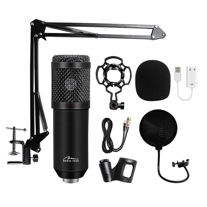 Microfone condensador Media-Tech MT397K, suporte ajustável, acessórios