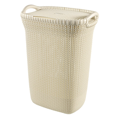 Cesto para roupa suja Curver Knit, cesto para roupa suja com 2 pegas, 57L, creme