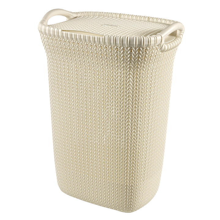 Cesto para roupa suja Curver Knit, cesto para roupa suja com 2 pegas, 57L, creme