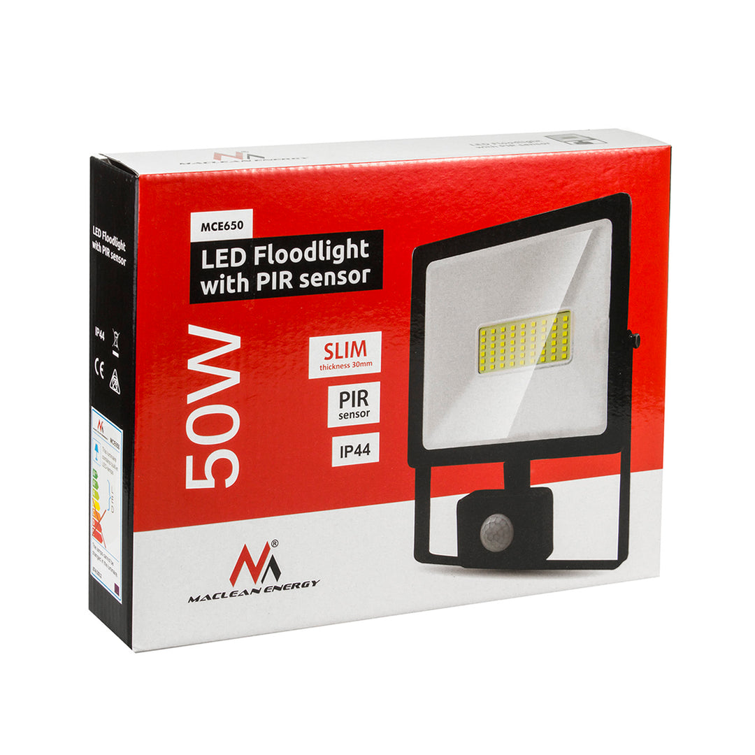 2 focos LED Maclean MCE650 CW PIR com detector de movimento, fino, 50 W, 4000 lm, branco frio (6000 K), IP44