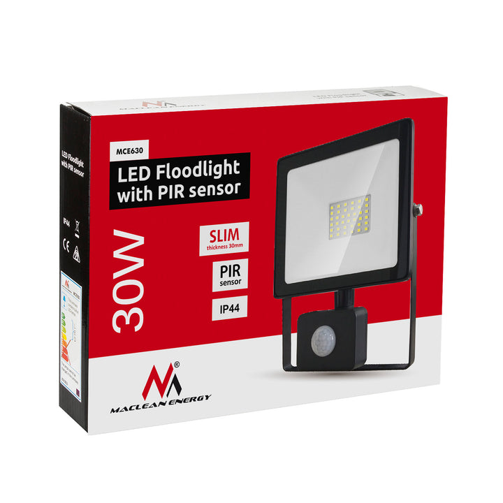 2x Foco Maclean MCE630 NW PIR LED com detector de movimento, fino 30W, 2400lm, branco neutro (4000K), IP44
