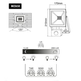 2 focos LED Maclean MCE650 WW PIR com sensor de movimento, fino, 50 W, 4000 lm, branco quente (3000 K), IP44